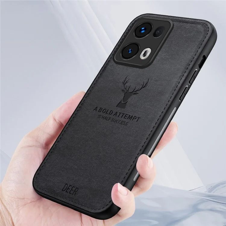 Coque pour Oppo Reno13 Pro 5G, motif cerf, texture en tissu, cuir PU hybride - Noir