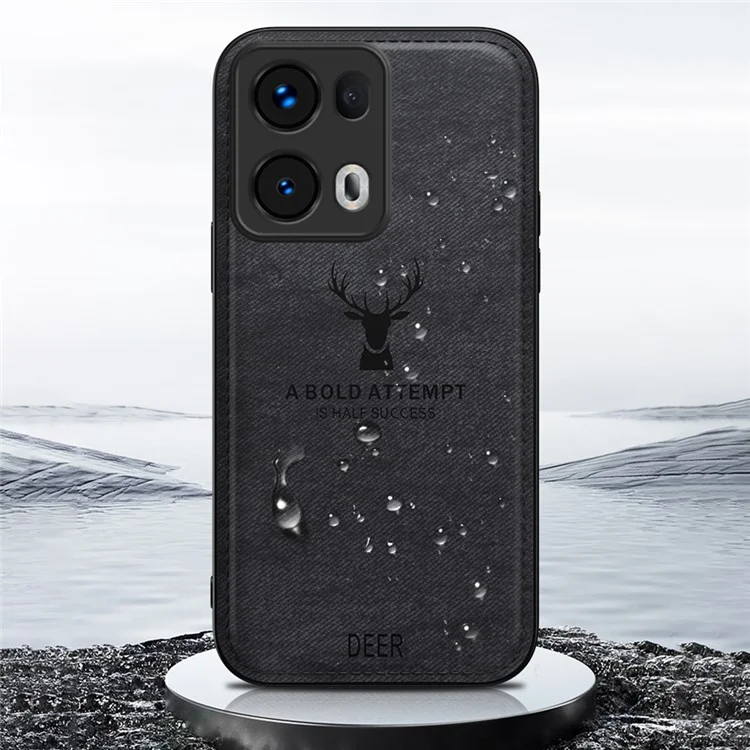 Coque pour Oppo Reno13 Pro 5G, motif cerf, texture en tissu, cuir PU hybride - Noir