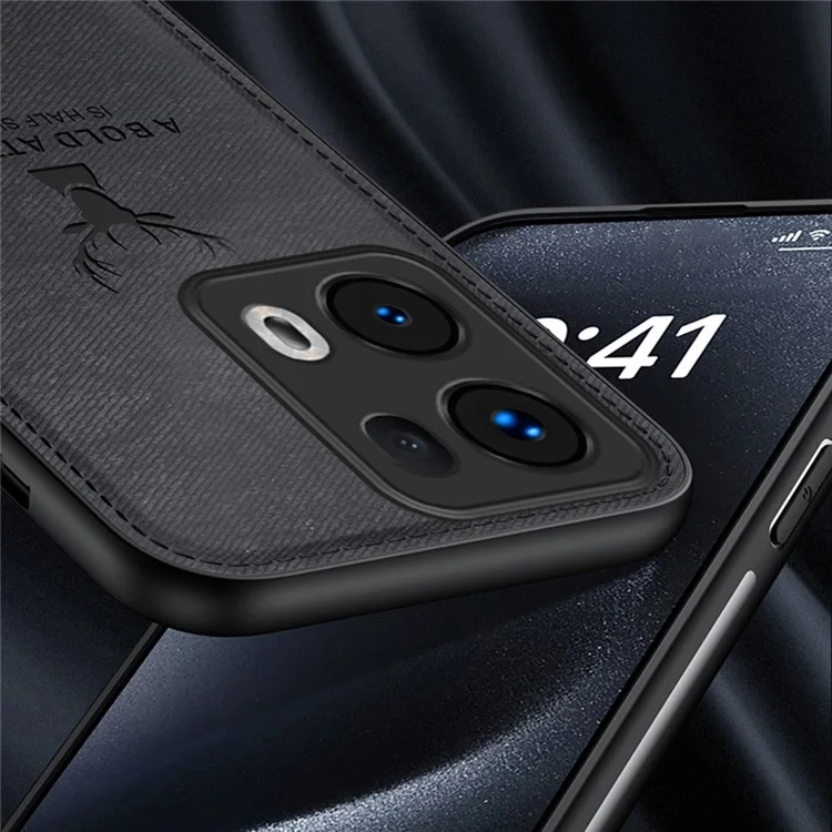 Coque pour Oppo Reno13 Pro 5G, motif cerf, texture en tissu, cuir PU hybride - Noir