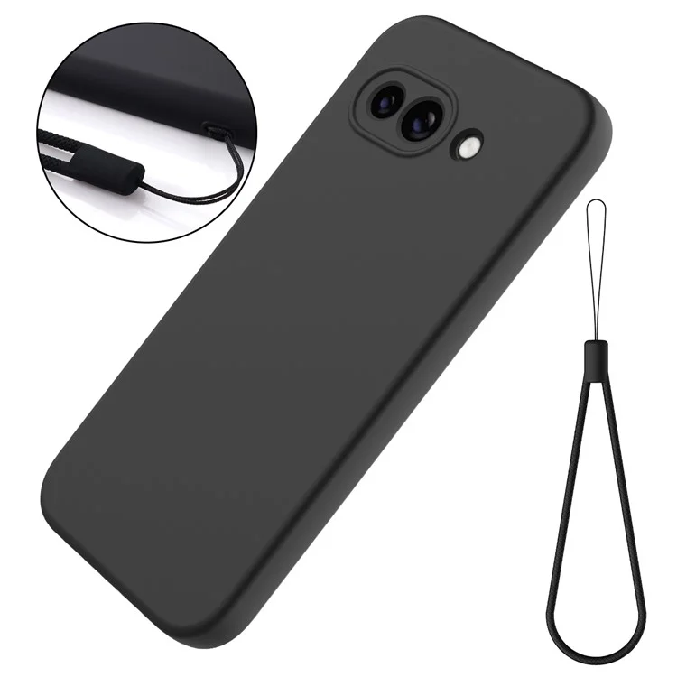 Für Google Pixel 9a Hülle Flüssiges Silikon Handy-Rückseite mit Handschlaufe - Schwarz