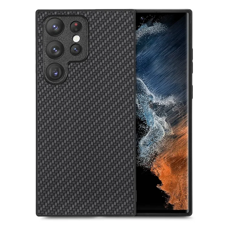 Funda para Samsung Galaxy S23 Ultra de textura de fibra de carbono PU+PC+TPU - Negro
