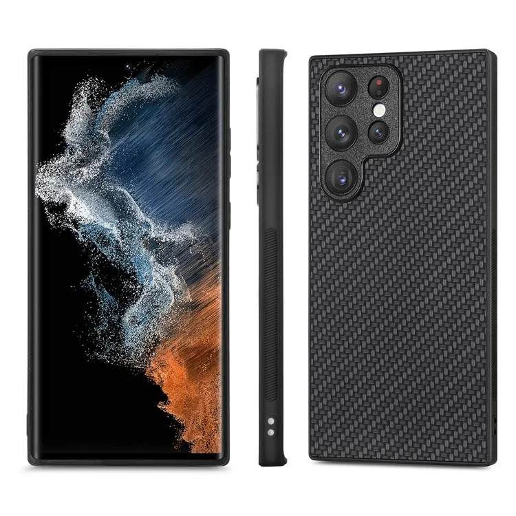 Funda para Samsung Galaxy S23 Ultra de textura de fibra de carbono PU+PC+TPU - Negro