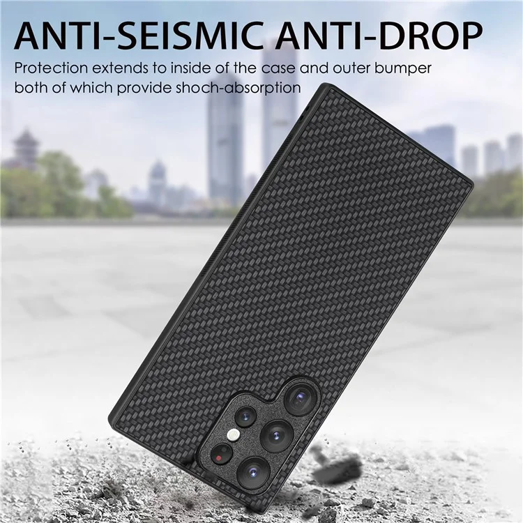 Funda para Samsung Galaxy S23 Ultra de textura de fibra de carbono PU+PC+TPU - Negro
