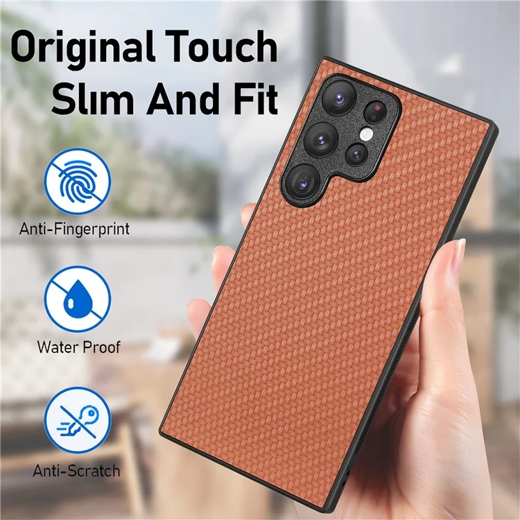 Funda para Samsung Galaxy S23 Ultra de textura de fibra de carbono PU+PC+TPU - Negro
