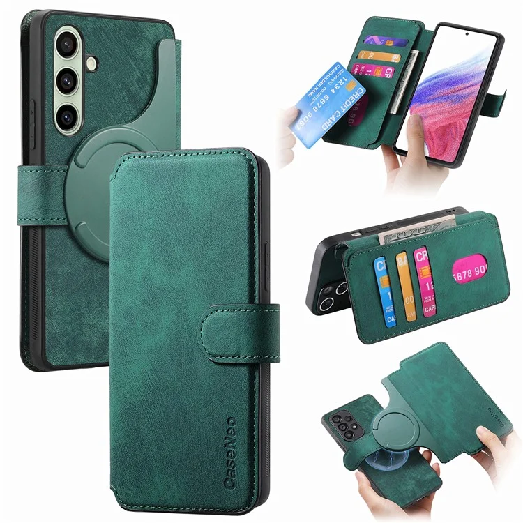 Capa CASENEO MW-03 para Samsung Galaxy S24 FE com carteira destacável em couro + TPU - Verde