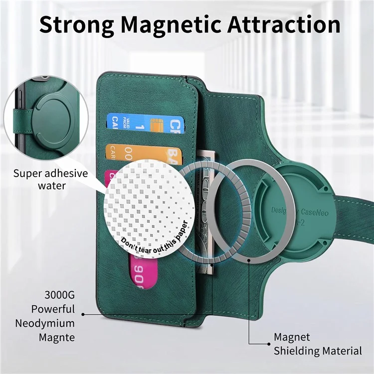 Capa CASENEO MW-03 para Samsung Galaxy S24 FE com carteira destacável em couro + TPU - Verde