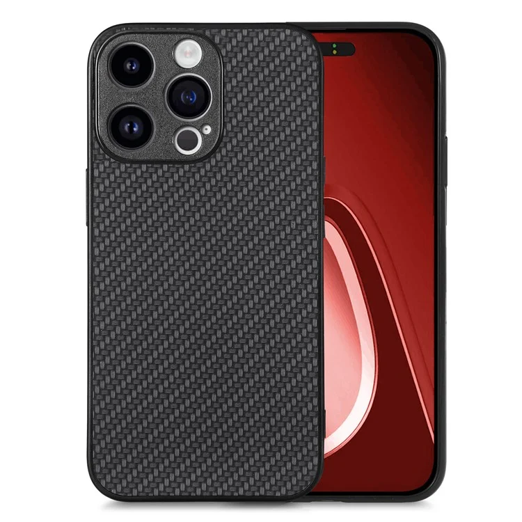 Étui pour iPhone 15 Pro Max avec texture en fibre de carbone PU+PC+TPU - Noir