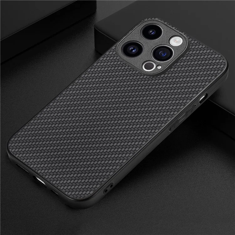 Étui pour iPhone 15 Pro Max avec texture en fibre de carbone PU+PC+TPU - Noir