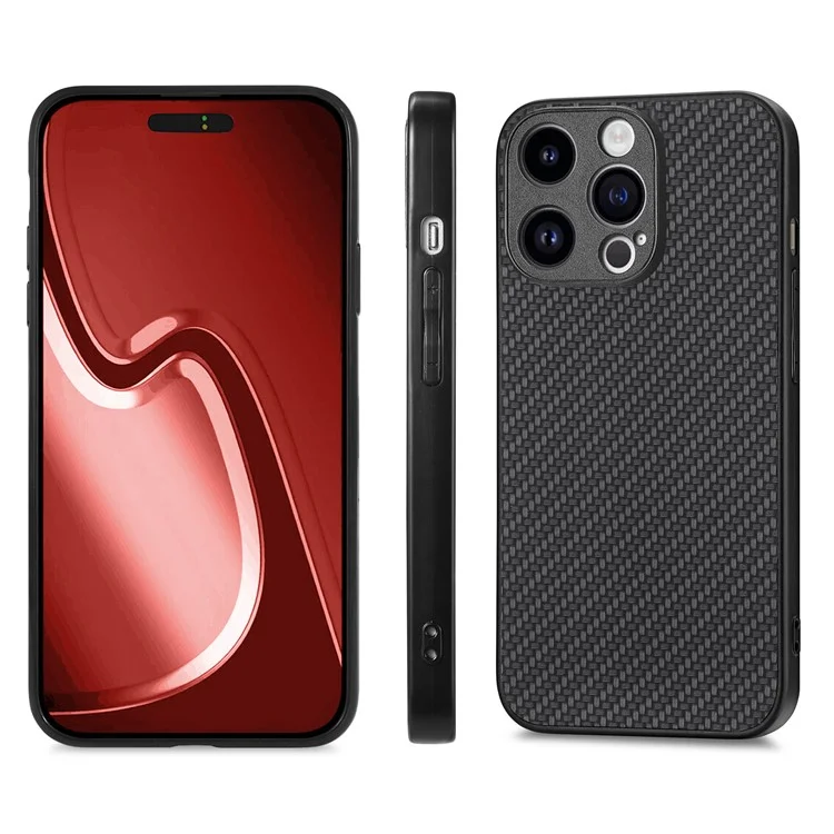 Étui pour iPhone 15 Pro Max avec texture en fibre de carbone PU+PC+TPU - Noir