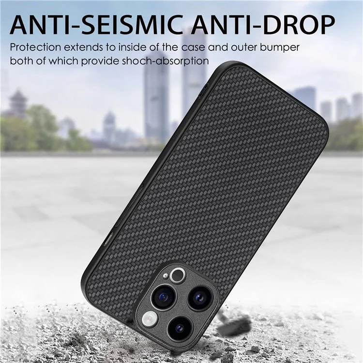 Étui pour iPhone 15 Pro Max avec texture en fibre de carbone PU+PC+TPU - Noir