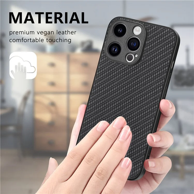 Étui pour iPhone 15 Pro Max avec texture en fibre de carbone PU+PC+TPU - Noir