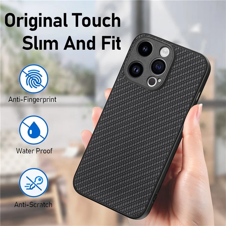 Étui pour iPhone 15 Pro Max avec texture en fibre de carbone PU+PC+TPU - Noir