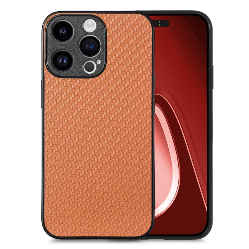 For iPhone 15 Pro Max Case Carbon Fiber Texture PU+PC+TPU Phone Cover - Brown
