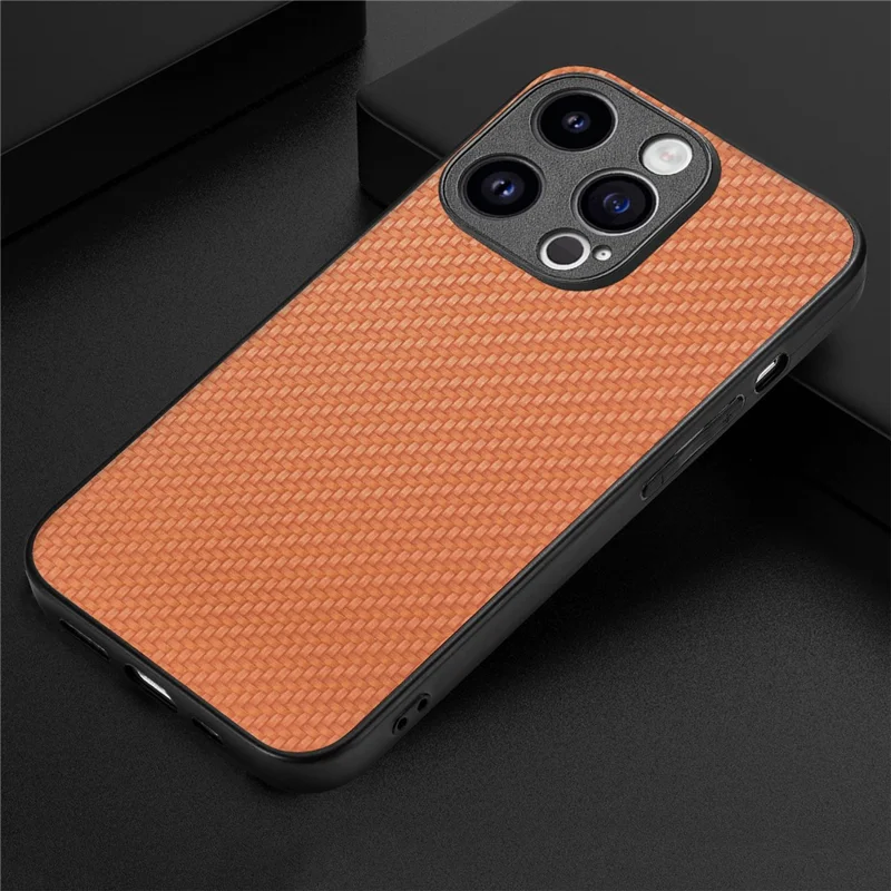 For iPhone 15 Pro Max Case Carbon Fiber Texture PU+PC+TPU Phone Cover - Brown