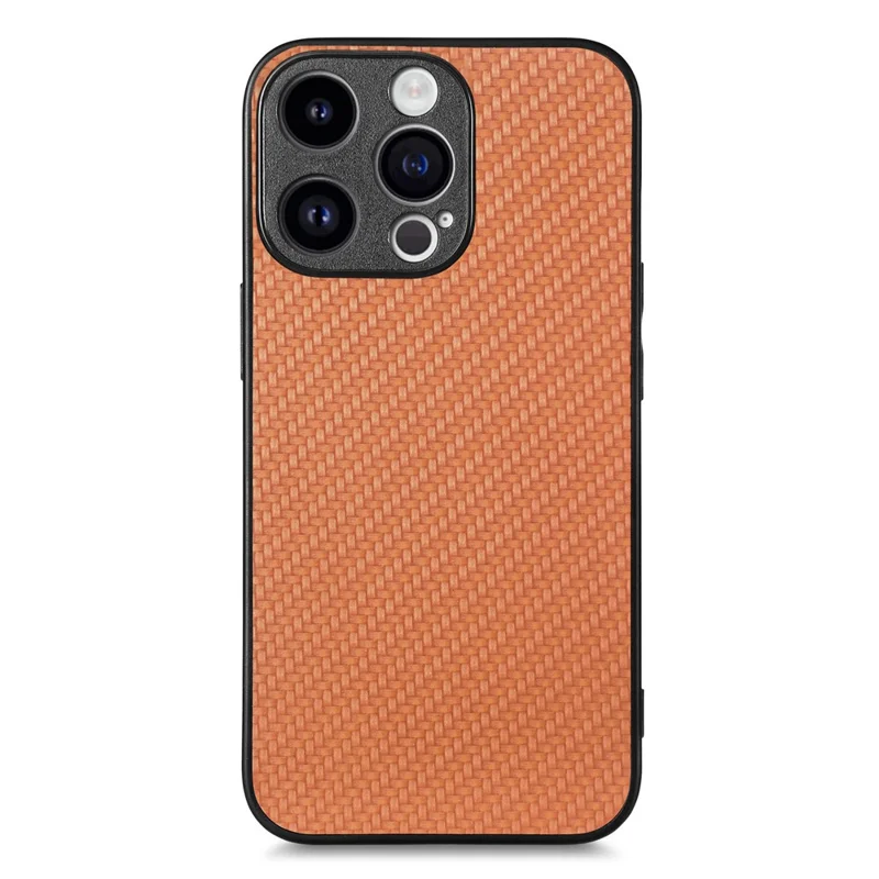 For iPhone 15 Pro Max Case Carbon Fiber Texture PU+PC+TPU Phone Cover - Brown
