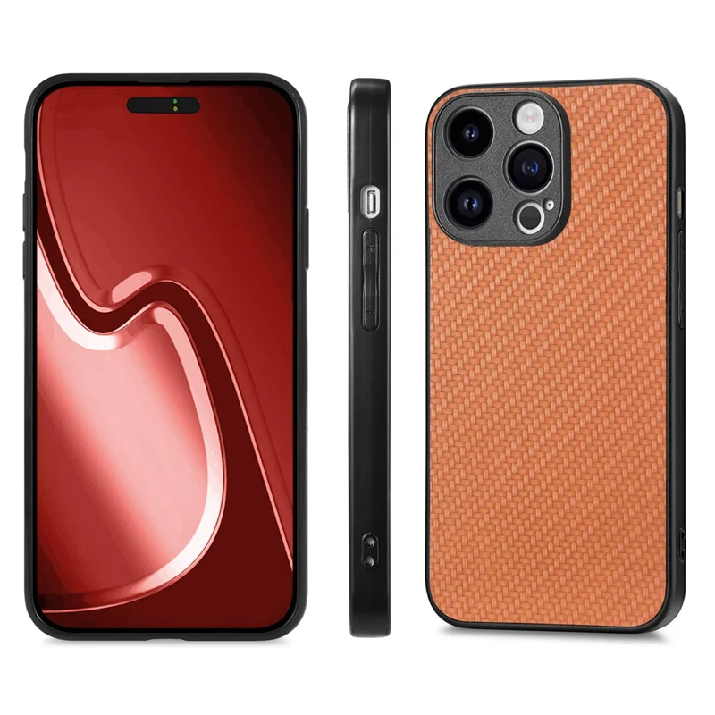 For iPhone 15 Pro Max Case Carbon Fiber Texture PU+PC+TPU Phone Cover - Brown