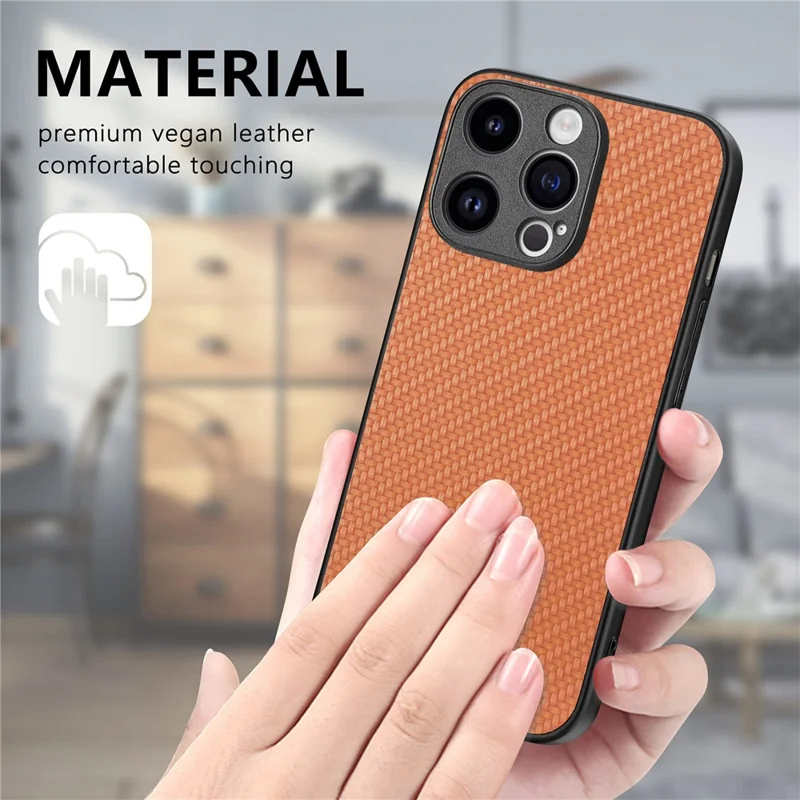 For iPhone 15 Pro Max Case Carbon Fiber Texture PU+PC+TPU Phone Cover - Brown