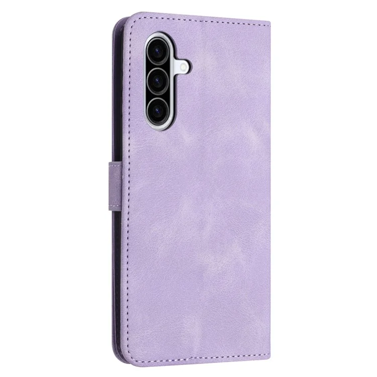 Capa de couro sólida em cor para Samsung Galaxy A26 5G, protetora de carteira - Roxa