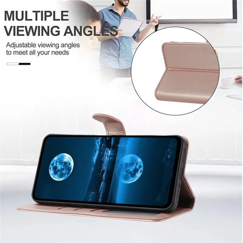 For Samsung Galaxy A26 5G Wallet Phone Case Leather Stand Cover with Strap - Rose Gold
