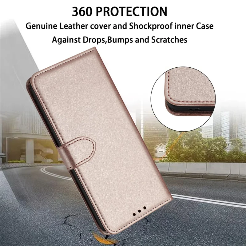 For Samsung Galaxy A26 5G Wallet Phone Case Leather Stand Cover with Strap - Rose Gold