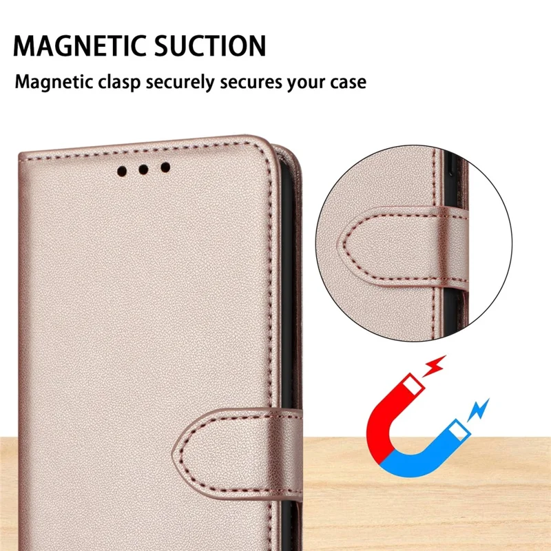 For Samsung Galaxy A26 5G Wallet Phone Case Leather Stand Cover with Strap - Rose Gold