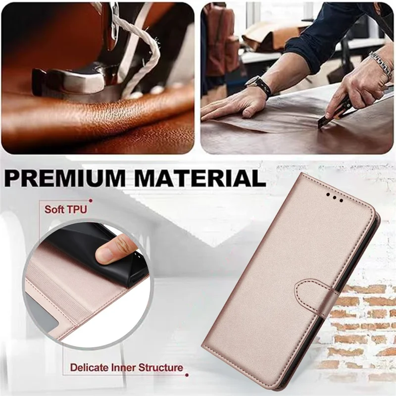For Samsung Galaxy A26 5G Wallet Phone Case Leather Stand Cover with Strap - Rose Gold