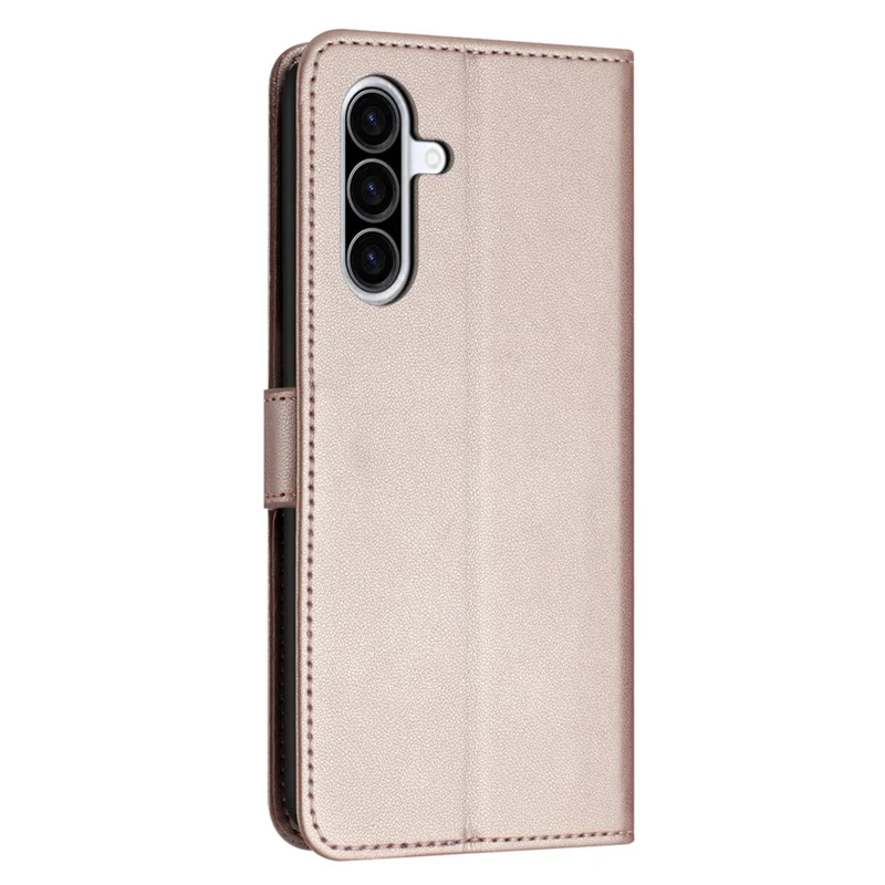 For Samsung Galaxy A26 5G Wallet Phone Case Leather Stand Cover with Strap - Rose Gold