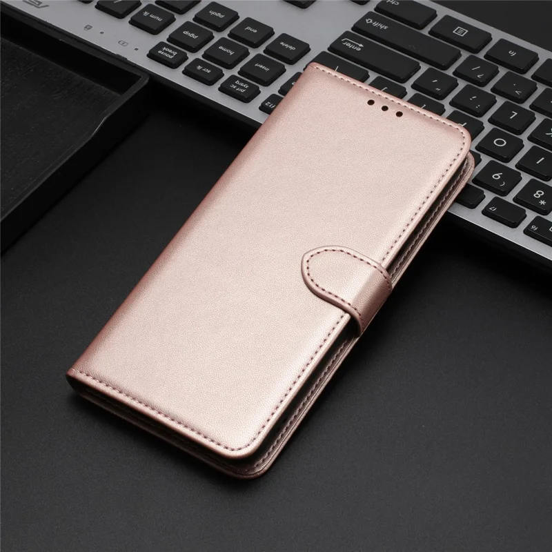 For Samsung Galaxy A26 5G Wallet Phone Case Leather Stand Cover with Strap - Rose Gold