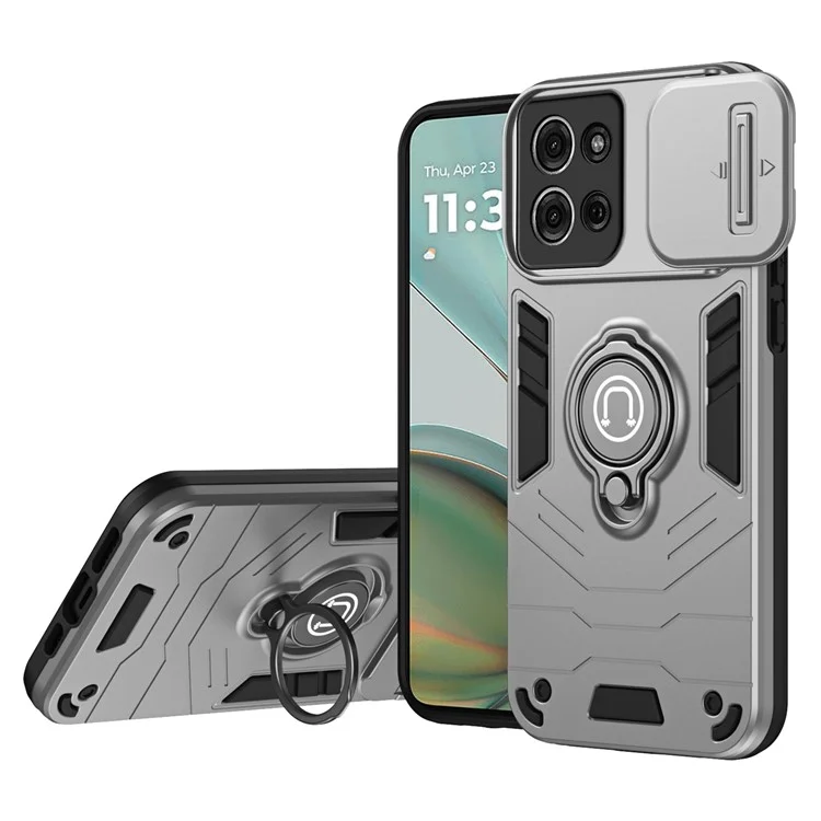 Для Motorola Moto G75 5G Чехол Slide Camshield Kickstand PC+TPU Чехол для телефона - Серый