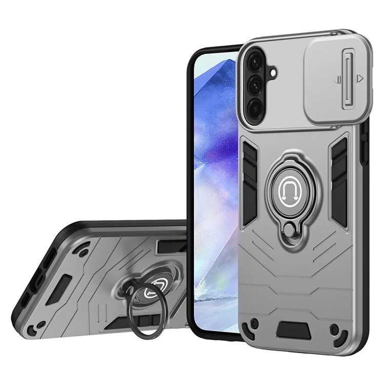 Чехол для Samsung Galaxy A36 5G Slide Camshield с подставкой из ПК + ТПУ - серый