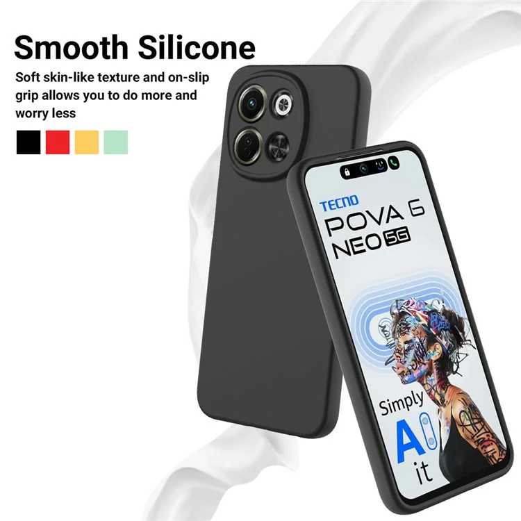 For TECNO Spark 30 5G  /  Pova 6 Neo 5G Case Liquid Silicone Phone Back Cover with Hand Strap - Black