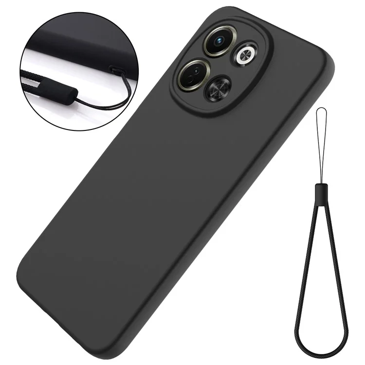 For TECNO Spark 30 5G  /  Pova 6 Neo 5G Case Liquid Silicone Phone Back Cover with Hand Strap - Black