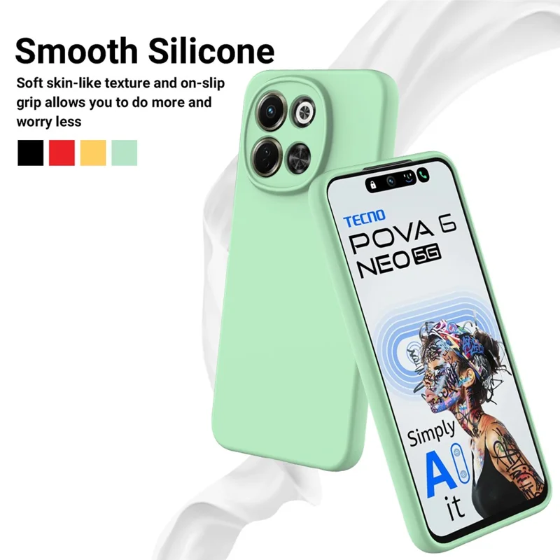 For TECNO Spark 30 5G  /  Pova 6 Neo 5G Case Liquid Silicone Phone Back Cover with Hand Strap - Green