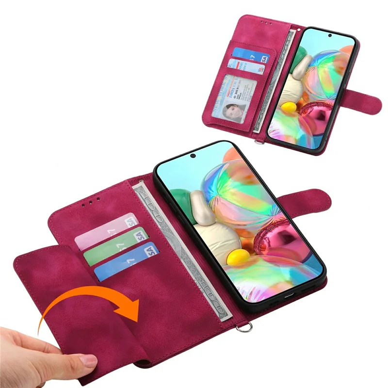 Étui pour Google Pixel 9a, motif floral, portefeuille en cuir PU avec sangle - Rouge vin