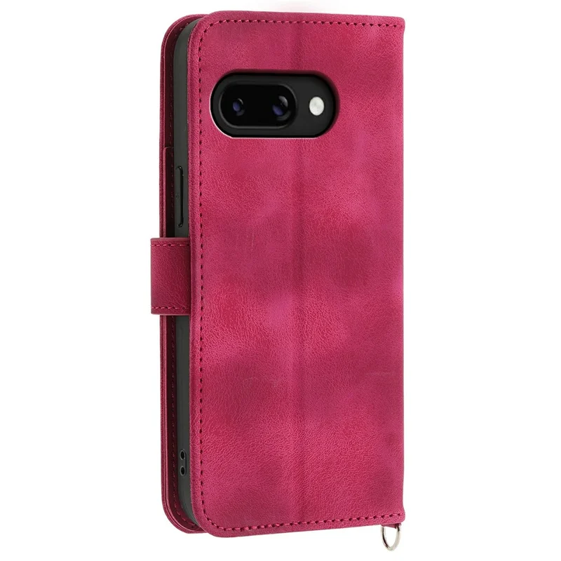 Étui pour Google Pixel 9a, motif floral, portefeuille en cuir PU avec sangle - Rouge vin