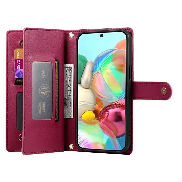 Capa de telefone de couro com bolso de zíper e alças para o Google Pixel 9a - Vermelho