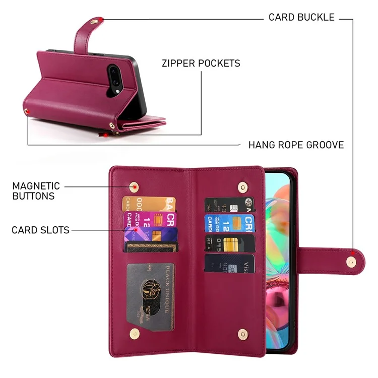 Capa de telefone de couro com bolso de zíper e alças para o Google Pixel 9a - Vermelho