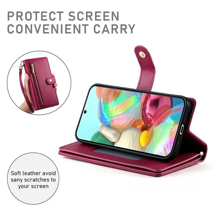 Capa de telefone de couro com bolso de zíper e alças para o Google Pixel 9a - Vermelho
