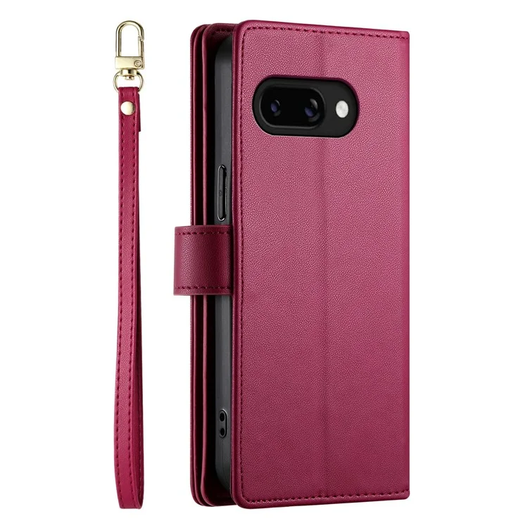 Capa de telefone de couro com bolso de zíper e alças para o Google Pixel 9a - Vermelho