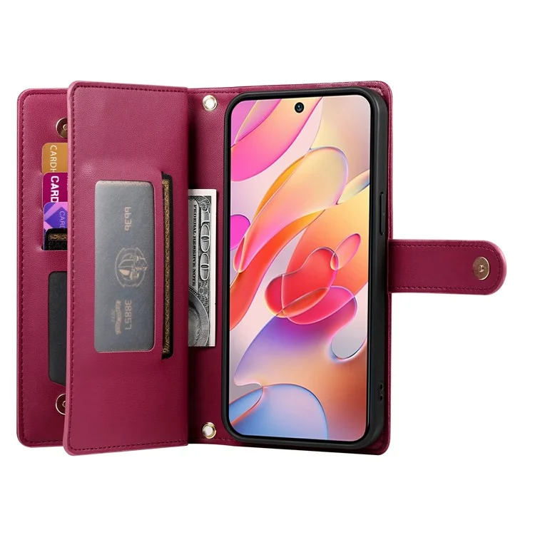 DF-011 Rot Lederhülle mit Reißverschlusstasche und Trageriemen für Samsung Galaxy A56 5G