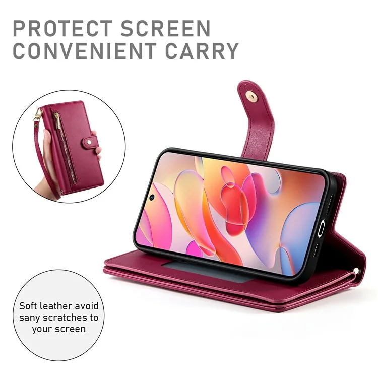 DF-011 Rot Lederhülle mit Reißverschlusstasche und Trageriemen für Samsung Galaxy A56 5G