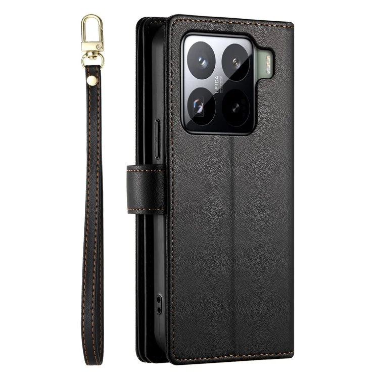 DF-011 Hülle für Xiaomi 15 Pro, Brieftasche mit Reißverschlusstasche und Lederhandycover mit Tragriemen - Schwarz