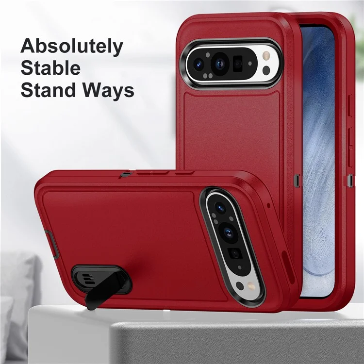 For Google Pixel 9 Pro / Pixel 9 Case Kickstand Phone Cover PC+Silicone+EVA 3-in-1 Design - Red+Black