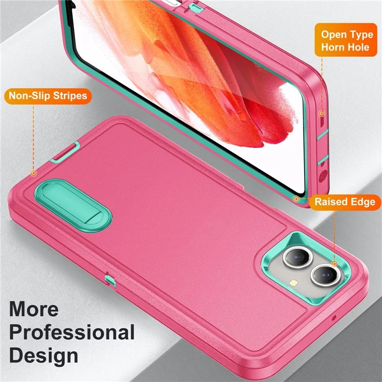Для чехла Samsung Galaxy A06 с подставкой, 3-в-1 дизайн из ПК+силикона+ЭВА - Розовый+Светло-бирюзовый