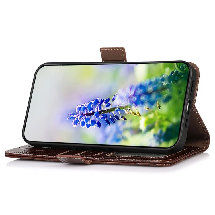For Samsung Galaxy A26 5G Hülle Krokodillederstruktur Echtes Rindsleder Telefongeldbörse - Braun