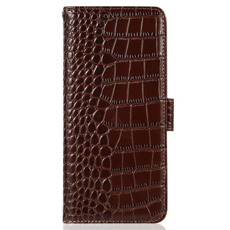 For Samsung Galaxy A26 5G Hülle Krokodillederstruktur Echtes Rindsleder Telefongeldbörse - Braun