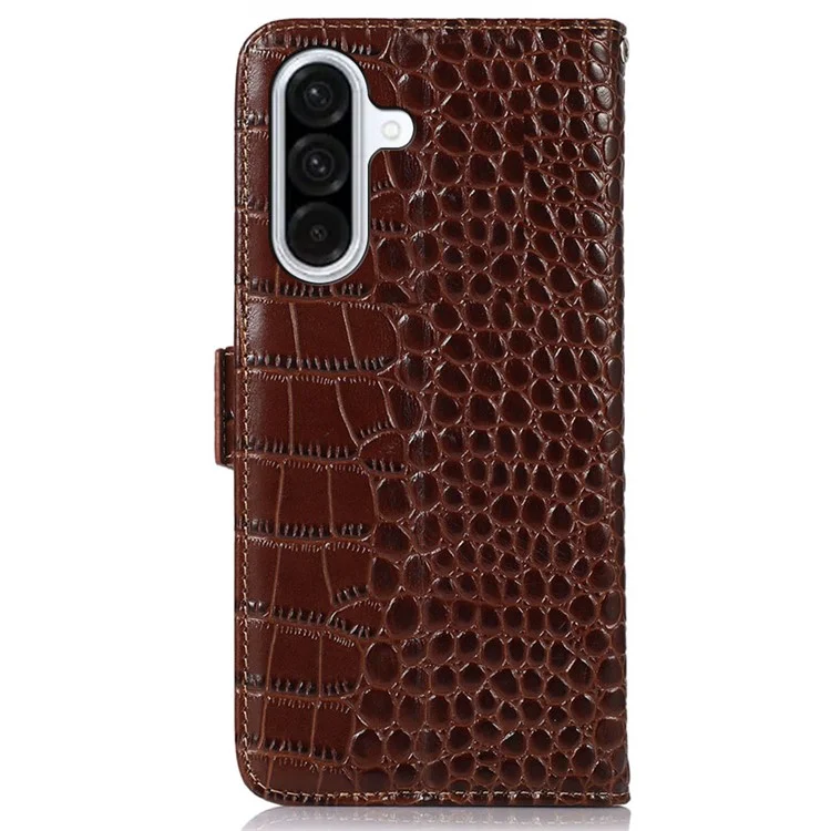 For Samsung Galaxy A26 5G Hülle Krokodillederstruktur Echtes Rindsleder Telefongeldbörse - Braun