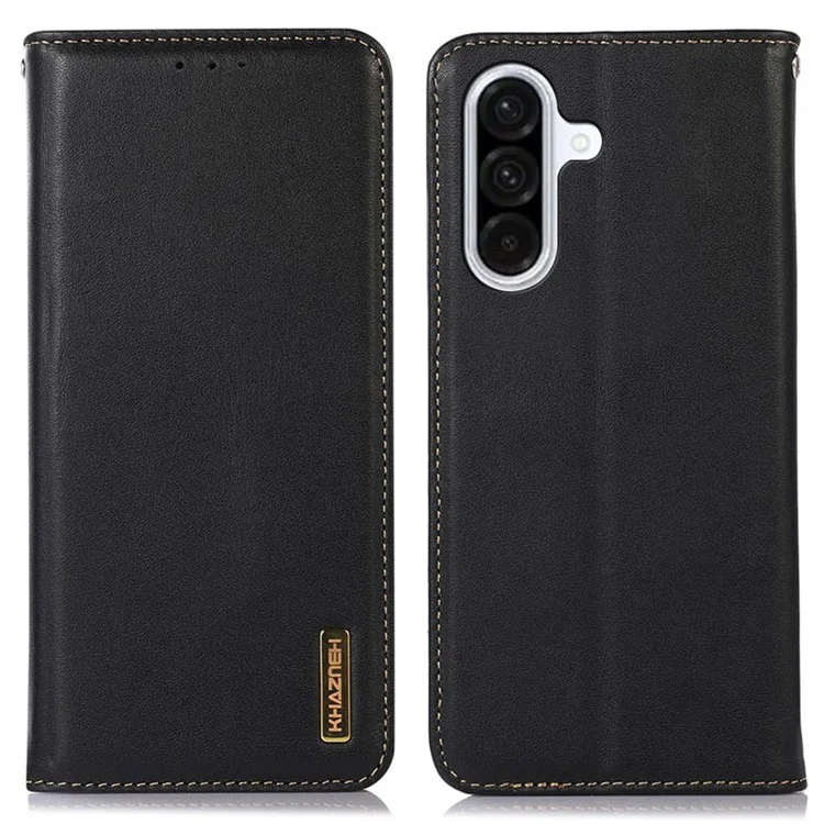KHAZNEH Custodia per Samsung Galaxy A26 5G in vera pelle bovina Wallet Phone Cover con texture Nappa - Nero