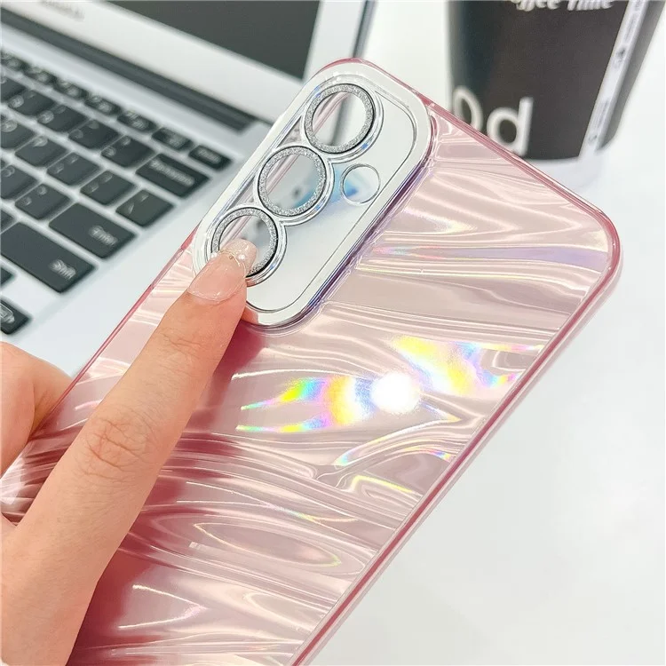 Capa para Samsung Galaxy A15 5G / A15 4G, design IMD à prova de choque, PC+TPU, capa de telefone com película de lente de vidro - Padrão de ondulação / Roxo