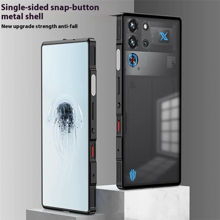 For ZTE nubia Red Magic 10 Pro 5G Case Metal Frame Matte PC Back Phone Cover with Snap Button - Black